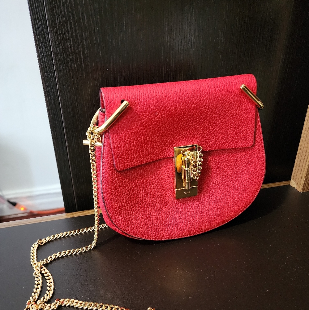 Chloe Grained Lambskin Drew Shoulder Bag - Red